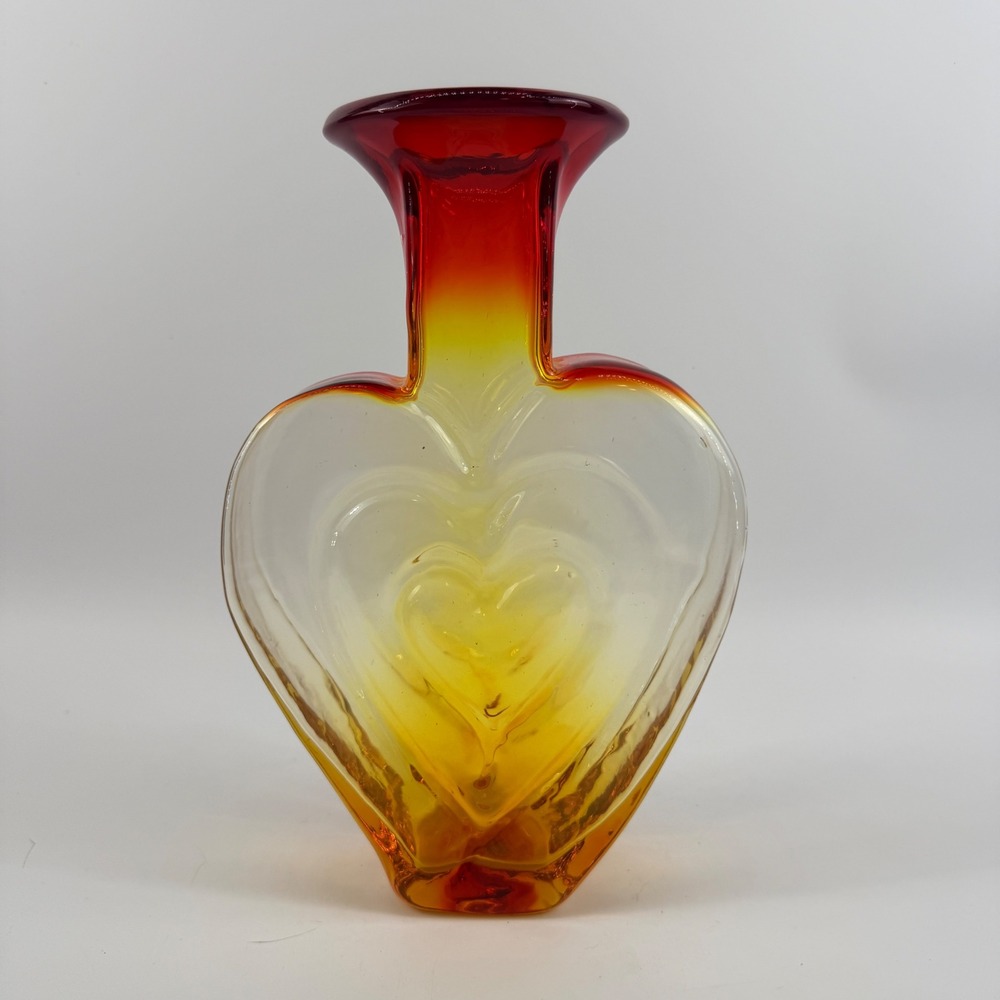Blenko 3515 Heart Vase Tangerine Art Glass Signed Dated 2016 - Picture 5 of 13
